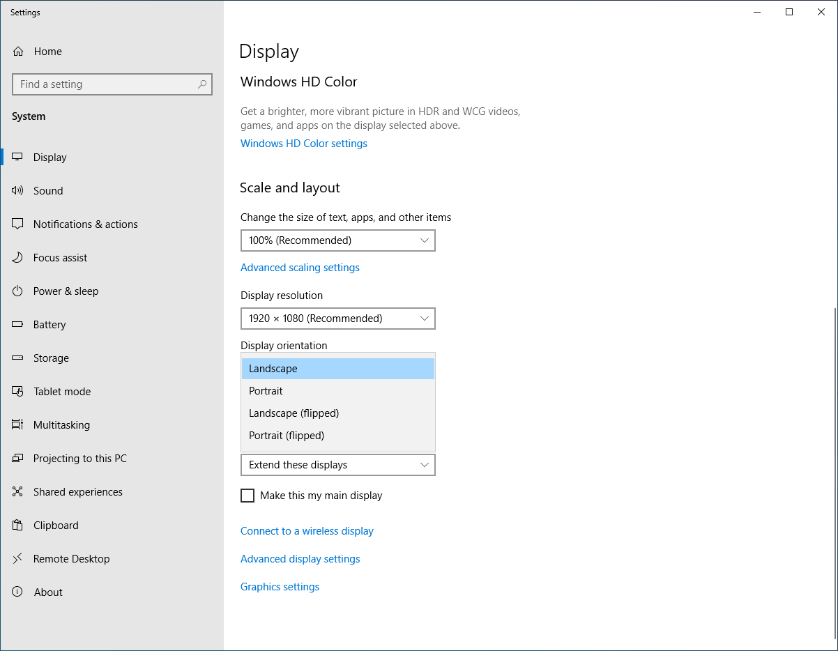 you can also use the display settings in windows 10 to adjust the scaling of desktop elements and the orientation of the displays b53