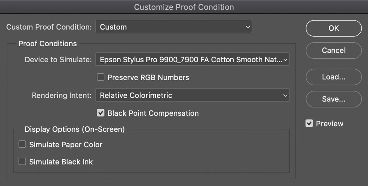 customising proof conditions in photoshop cbb